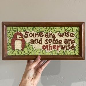 Vintage Wall Art - Vintage Needlepoint Owl Vintage Wall Art - Vintage Needlepoint Owl